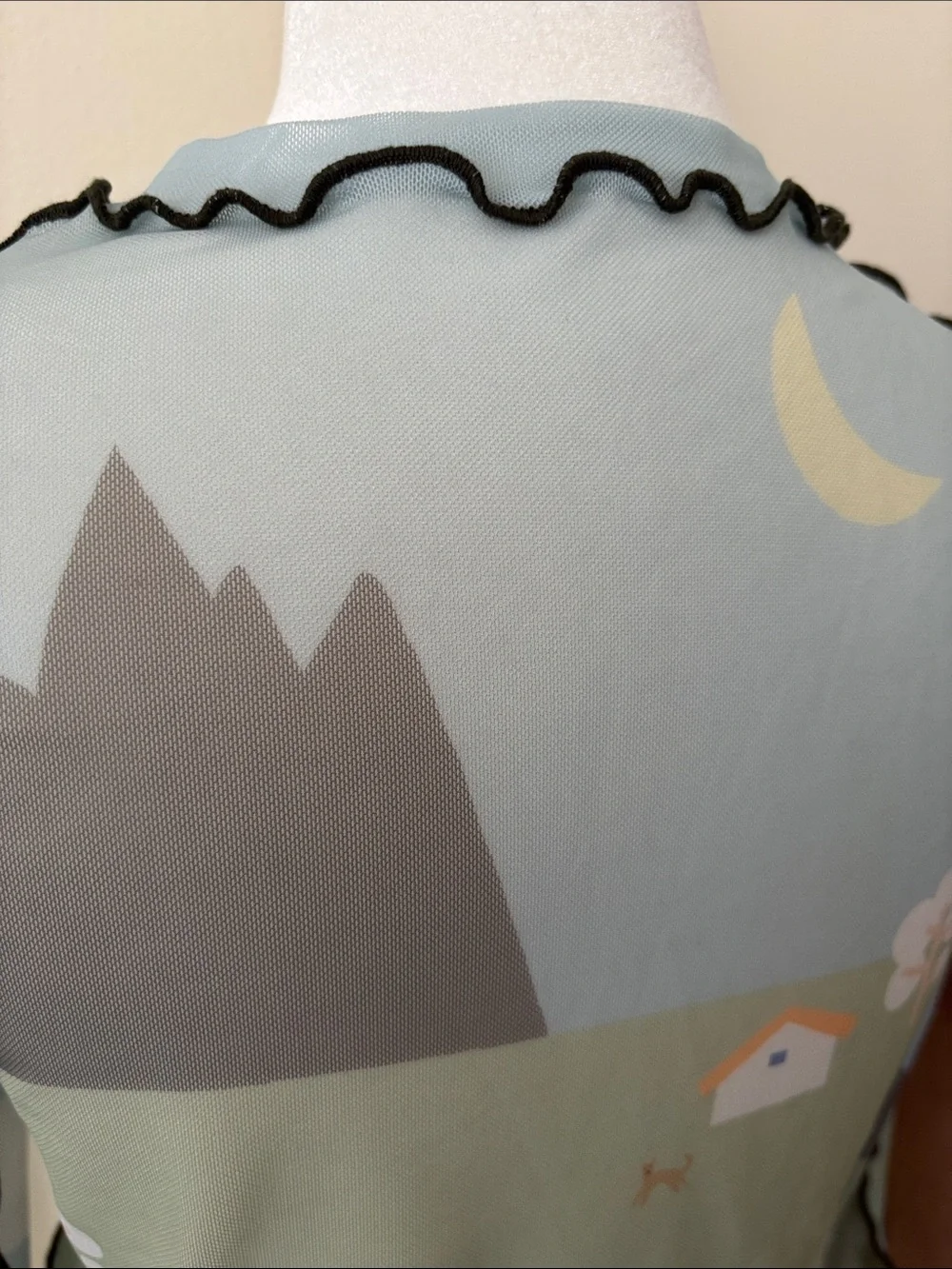 Small Kina and Tam landscape mesh top Sheer Farm Print  - Light Blue/Green - Picture 6 of 7